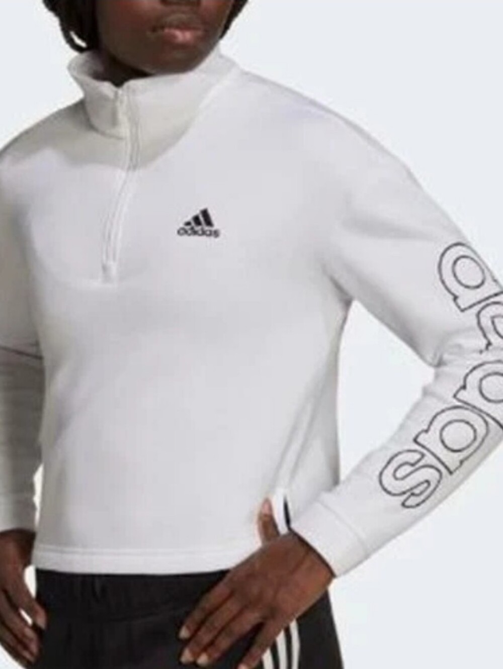 ADIDAS white quarter zip cropped spellout sweatshirt sweater XS